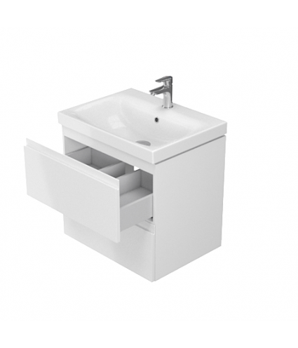 Badmöbel Set MODUO 50 Waschbecken-Unterschrank mit Waschbecken, 2-Schubladen, Weiß