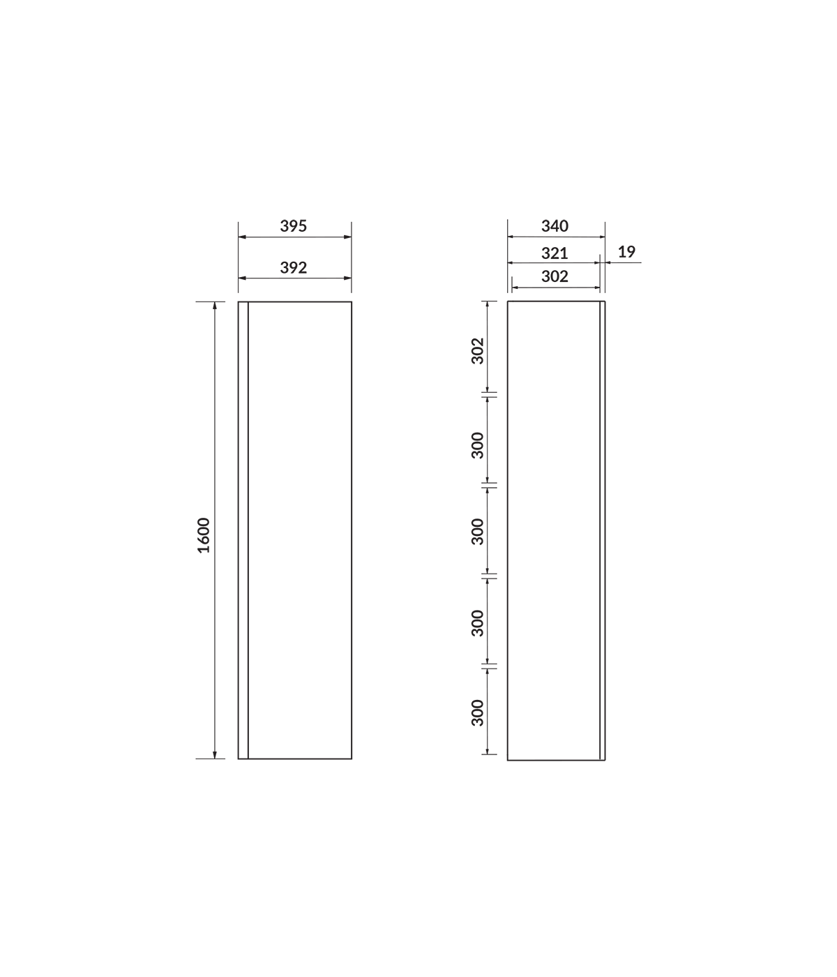 Badezimmer Hochhängeschrank MODUO 160 Hochschrank Türen, Grau mit Spiegel