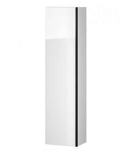 Badezimmer Hochhängeschrank VIRGO 160x40x30 Hochschrank Türen, Weiß, Schwarz Möbelgriffe mit Spiegel