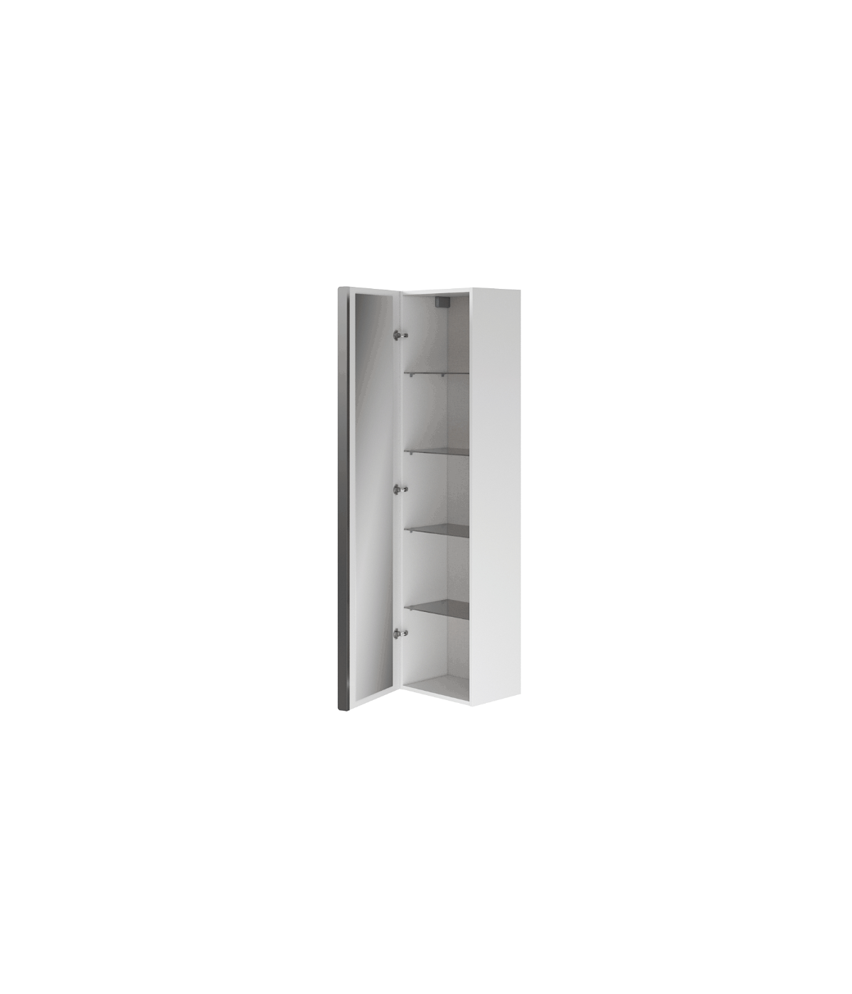 Badezimmer Hochhängeschrank VIRGO 160x40x30 Hochschrank Türen, Weiß, Schwarz Möbelgriffe mit Spiegel