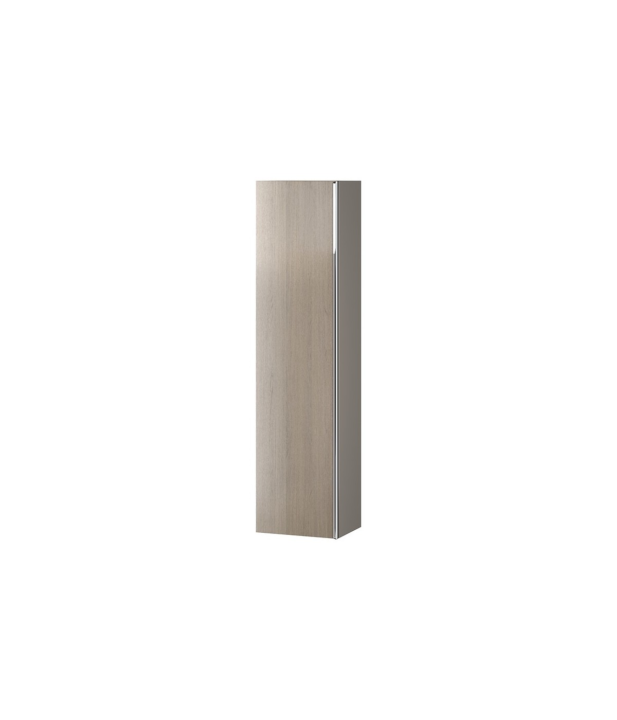 Badezimmer Hochhängeschrank VIRGO 160x40x30 Hochschrank Türen, Grau Eiche, Silber Möbelgriffe mit Spiegel