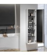Badezimmer Hochhängeschrank VIRGO 160x40x30 Hochschrank Türen, Grau Eiche, Silber Möbelgriffe mit Spiegel
