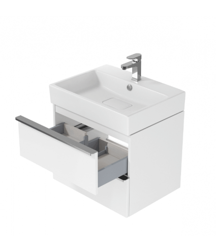 Badmöbel Set VIRGO 60 Waschbecken-Unterschrank mit Waschbecken, 2-Schubladen , Weiß, Silber Möbelgriffe