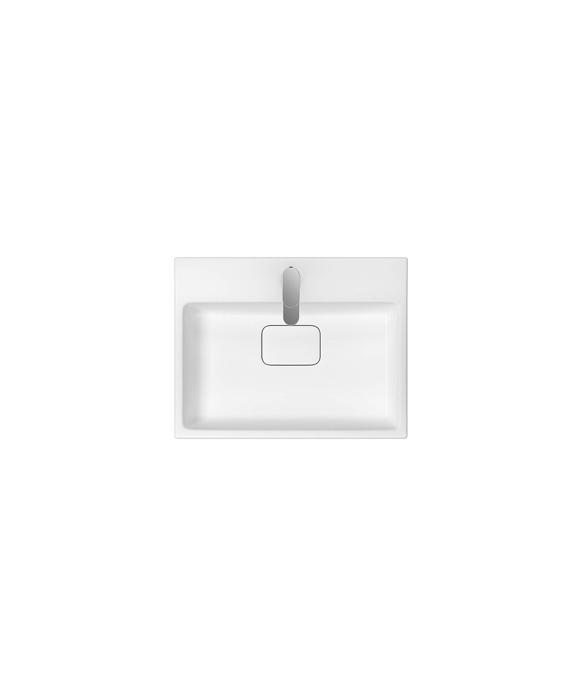 Badmöbel Set VIRGO 60 Waschbecken-Unterschrank mit Waschbecken, 2-Schubladen, Grau Eiche, Schwarz Möbelgriffe