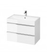 Badmöbel Set VIRGO 60 Waschbecken-Unterschrank mit Waschbecken, 2-Schubladen, Grau Eiche, Schwarz Möbelgriffe