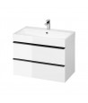 Badmöbel Set VIRGO 80 Waschbecken-Unterschrank mit Waschbecken, 2-Schubladen, Grau Eiche, Silber Möbelgriffe