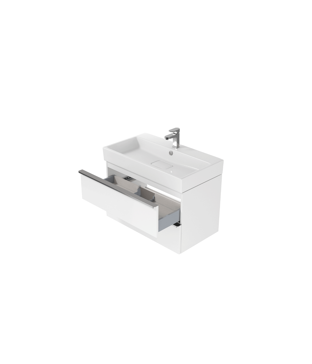 Badmöbel Set VIRGO 80 Waschbecken-Unterschrank mit Waschbecken, 2-Schubladen, Weiß, Schwarz Möbelgriffe