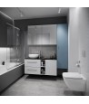 Badezimmer Hochhängeschrank LARGA 160 Hochschrank Türen, Weiß, Silber Möbelknopf Ø 12 mm mit Spiegel