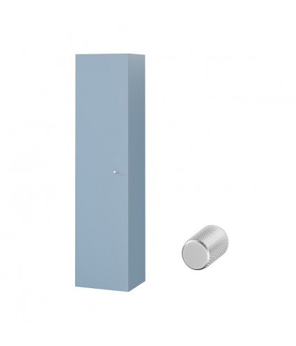 Badezimmer Hochhängeschrank LARGA 160 Hochschrank Türen, Blau, Silber Möbelknopf Ø 12 mm mit Spiegel