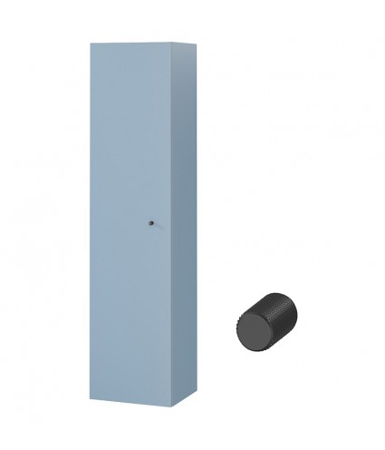 Badezimmer Hochhängeschrank LARGA 160 Hochschrank Türen, Blau, Schwarz Möbelknopf Ø 12 mm mit Spiegel