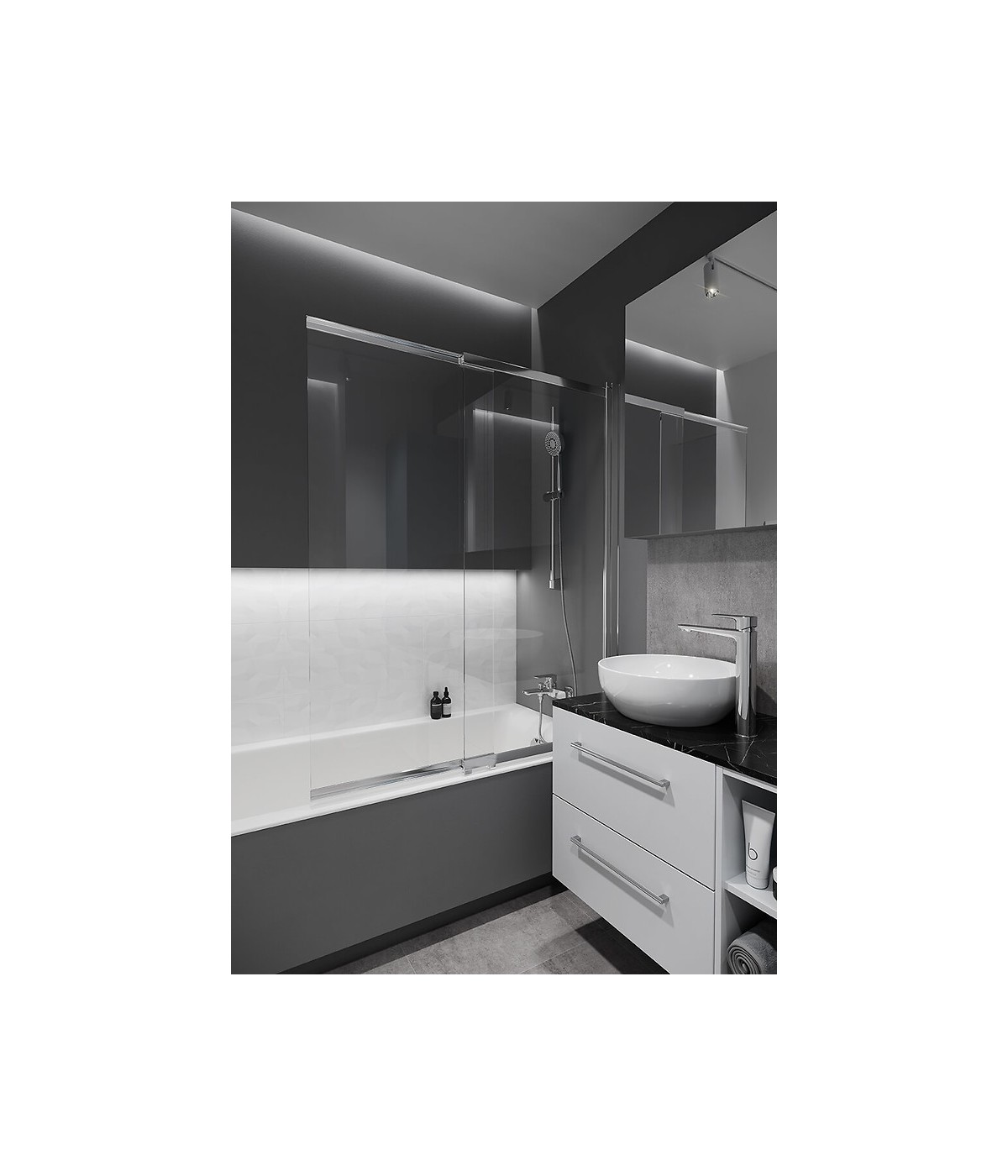 Badmöbel Set LARGA 100 Waschbecken-Unterschrank mit Waschbecken, 2-Schubladen, Weiß, 2x Silber Möbelgriffe