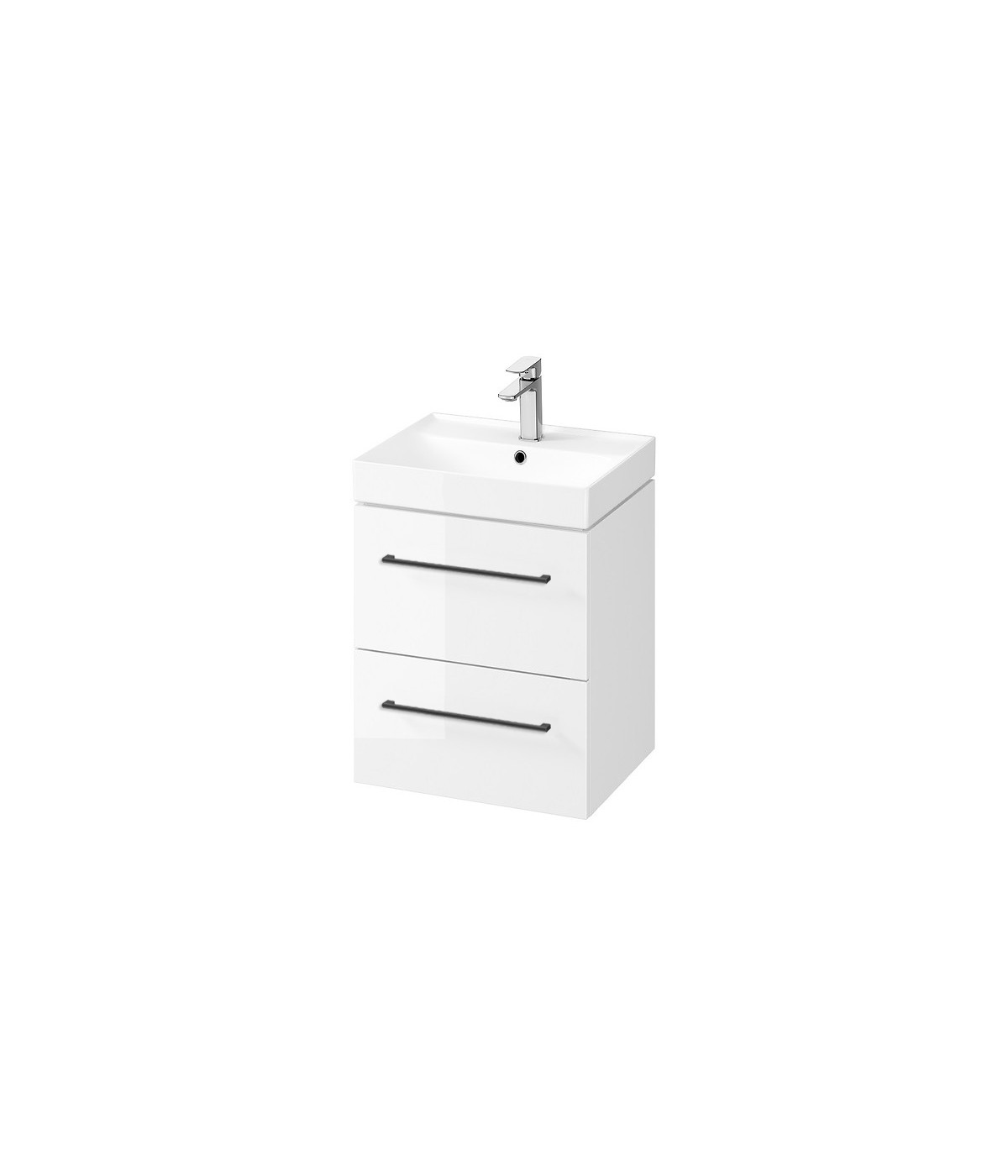 Badmöbel Set LARGA 50 Waschbecken-Unterschrank mit Waschbecken, 2-Schubladen, Weiß, 2x Schwarz Möbelgriffe