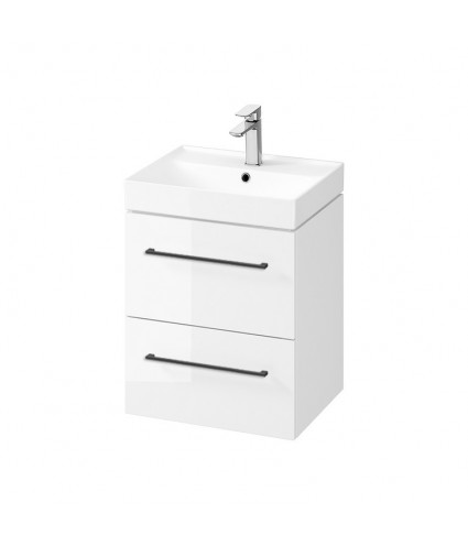 Badmöbel Set LARGA 50 Waschbecken-Unterschrank mit Waschbecken, 2-Schubladen, Weiß, 2x Schwarz Möbelgriffe