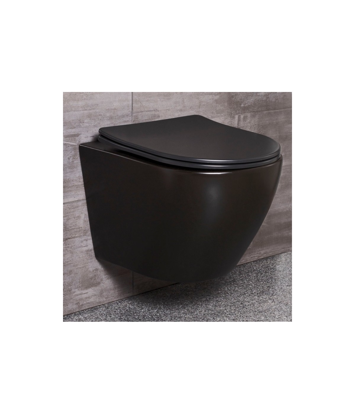 WC SET: Vorwandelement C201 + Toilette Slim Soft-Close Delos Schwarz + Schallschutzmatte + Betätigungsplatte in Chrom