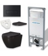 WC SET: Vorwandelement C201 + Toilette Slim Soft-Close Delos Schwarz + Schallschutzmatte + Betätigungsplatte in Golden