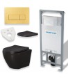 WC SET: Vorwandelement C201 + Toilette Slim Soft-Close Delos Schwarz + Schallschutzmatte + Betätigungsplatte in Schwarz