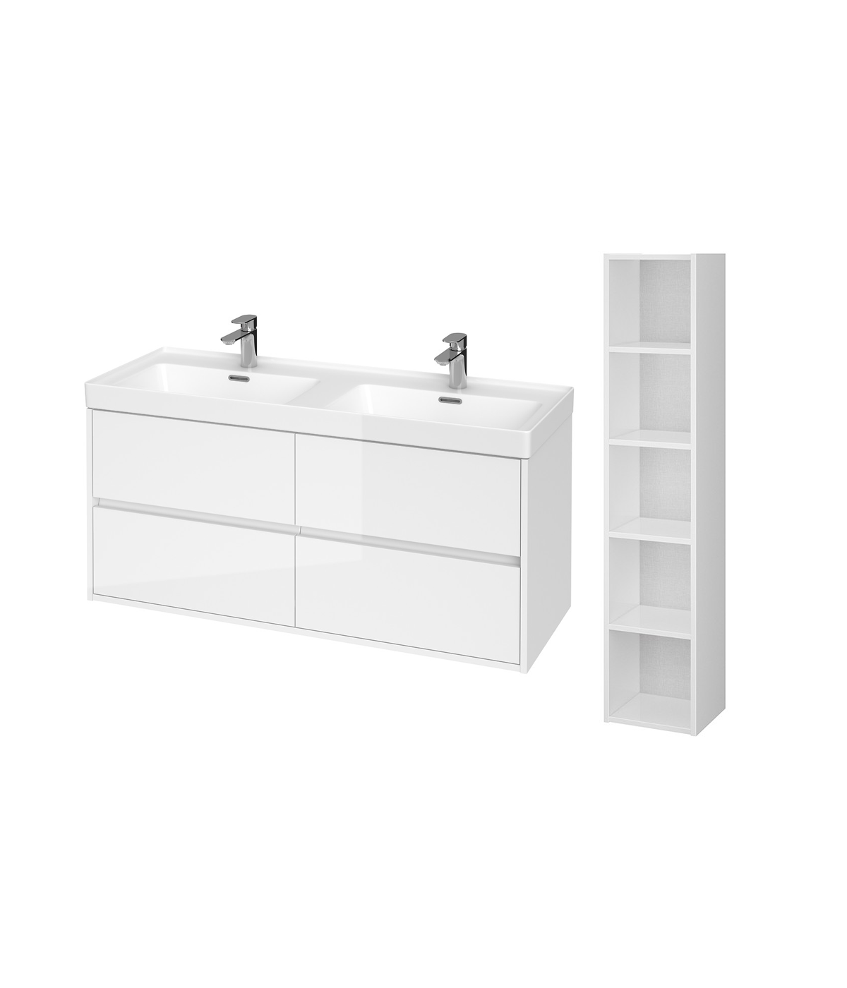 Badmöbel Set CREAZ 120 Waschbecken-Unterschrank mit Badregal 140 Weiß