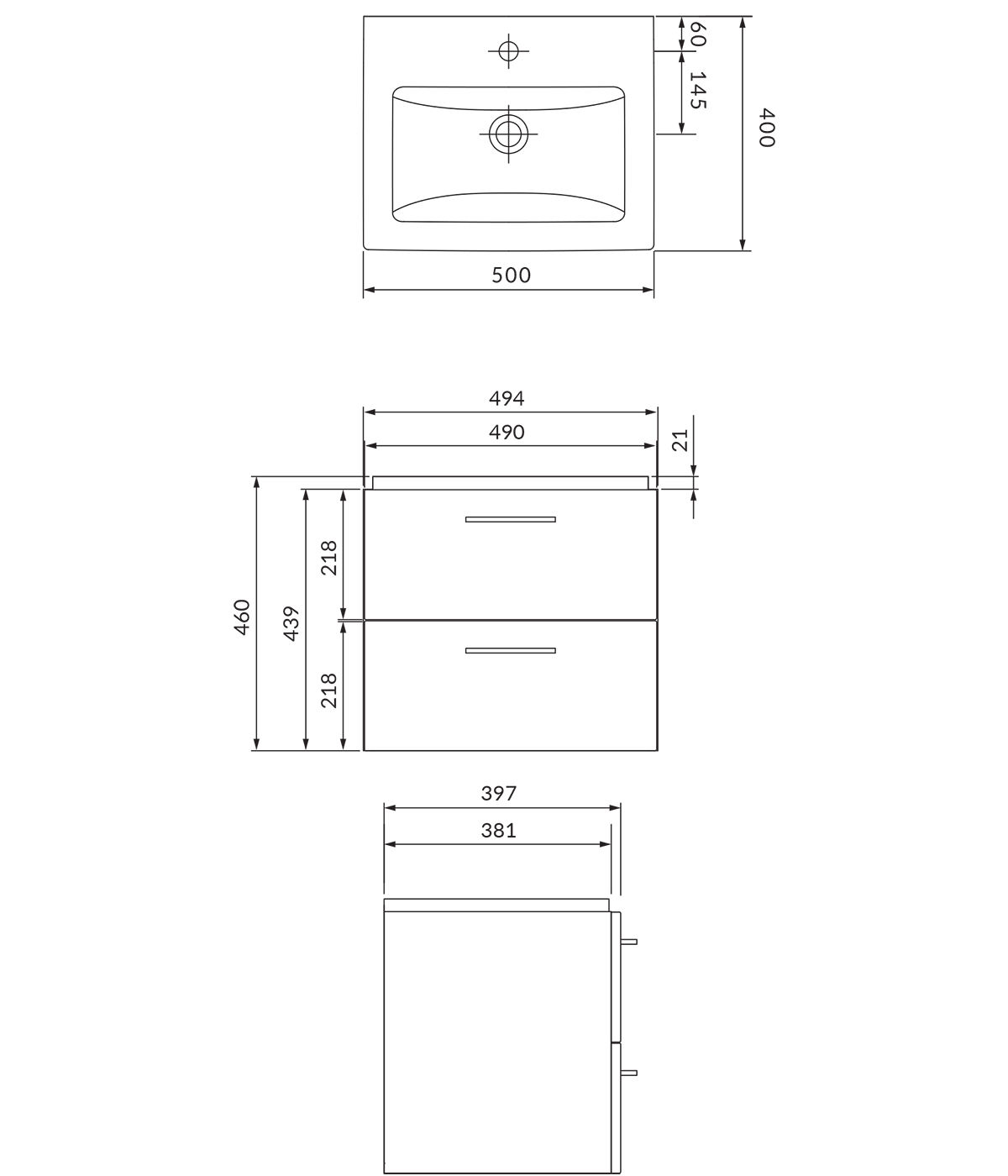 Badmöbel Set LARAZ COMO 50 Waschbecken-Unterschrank mit Hochschrank 150 Grau