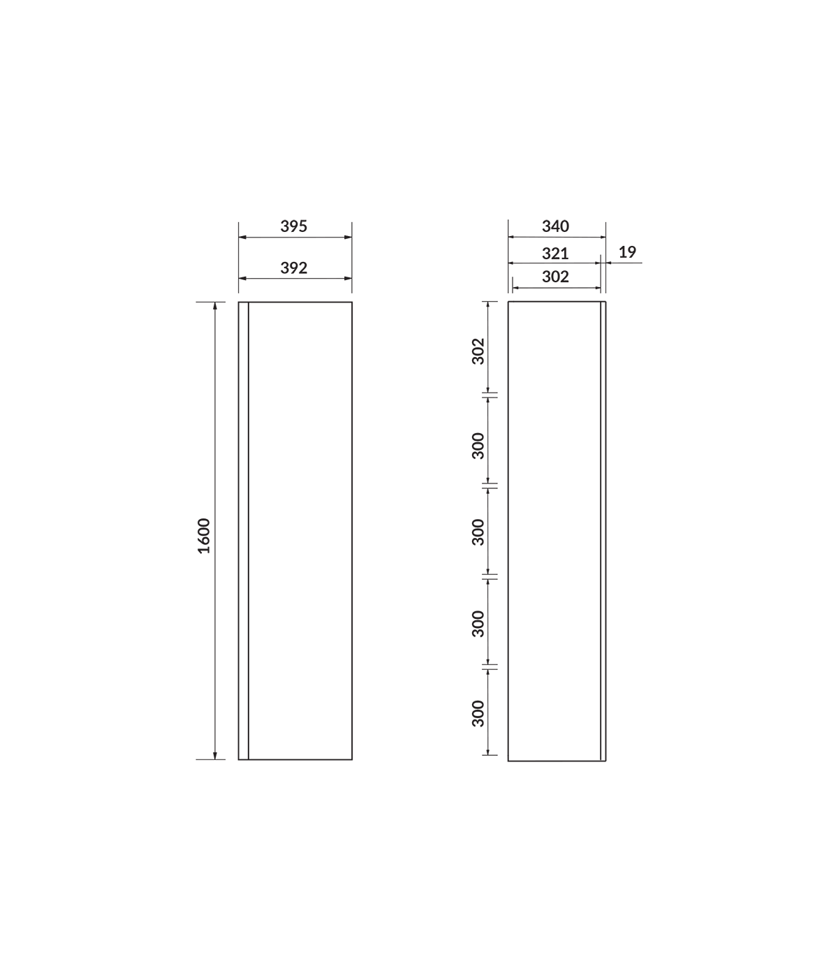 Badmöbel Set MODUO 60 Waschbecken-Unterschrank, Hochschrank 160 mit Spiegel Grau