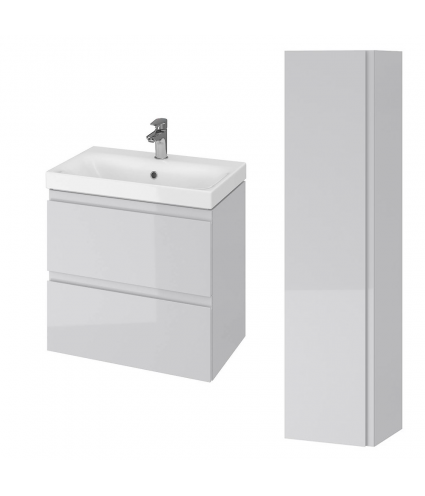 Badmöbel Set MODUO SLIM 60 Waschbecken-Unterschrank, Hochschrank 160 mit Spiegel Grau