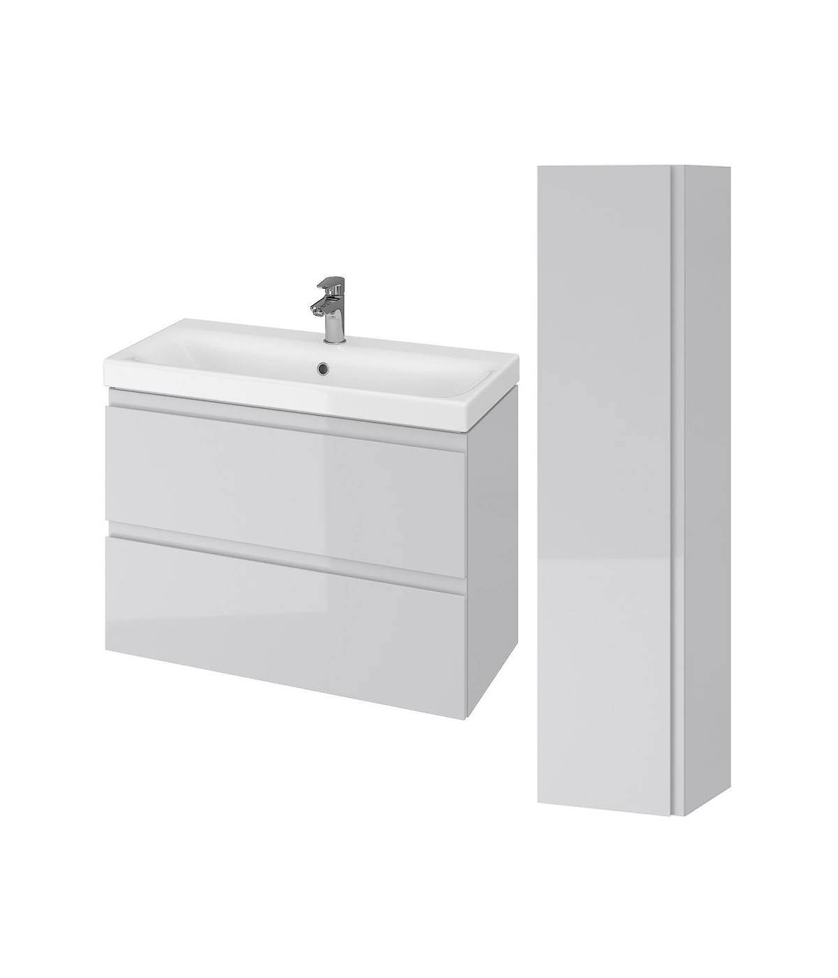 Badmöbel Set MODUO SLIM 80 Waschbecken-Unterschrank, Hochschrank 160 mit Spiegel Grau