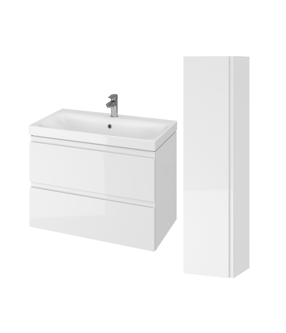 Badmöbel Set MODUO 80 Waschbecken-Unterschrank, Hochschrank 160 mit Spiegel Weiß