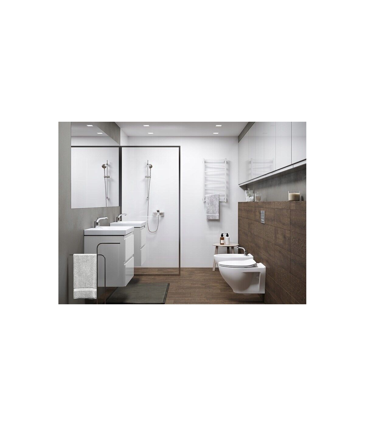 Badmöbel Set MODUO SLIM 60 Waschbecken-Unterschrank, Hochschrank 160 mit Spiegel Weiß