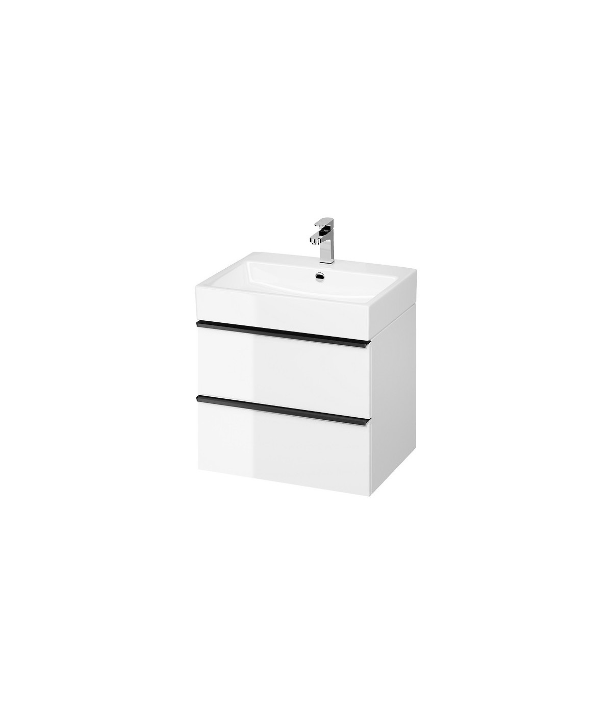 Badmöbel Set VIRGO 60 Waschbecken-Unterschrank, Hochschrank 160 mit Spiegel Weiß, Schwarz Möbelgriffe