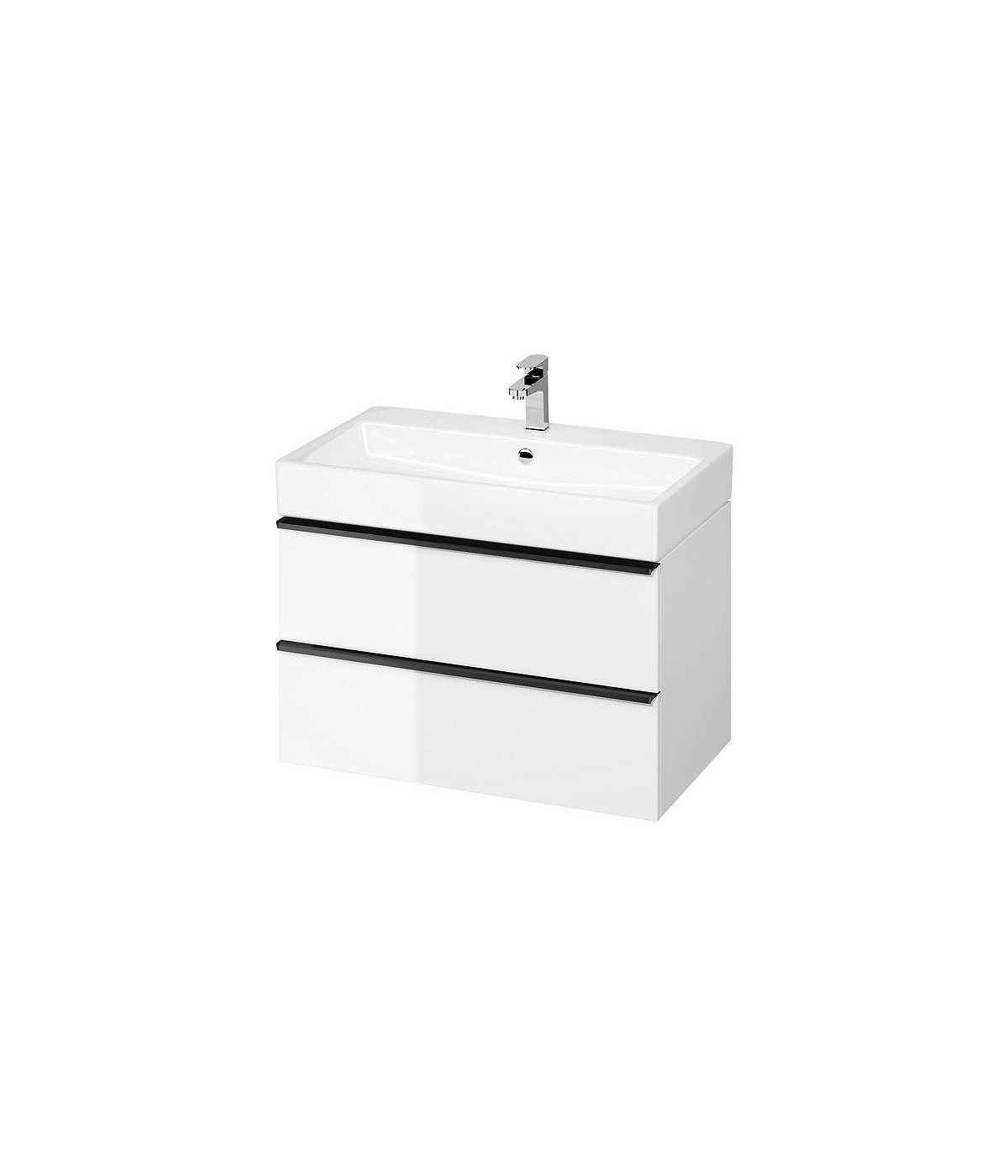 Badmöbel Set VIRGO 80 Waschbecken-Unterschrank, Hochschrank 160 mit Spiegel Weiß, Schwarz Möbelgriffe