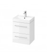 Badmöbel Set LARGA 50 Waschbecken-Unterschrank, Hochschrank 160 mit Spiegel Weiß, Silber Möbelgriffe