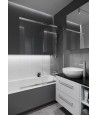 Badmöbel Set LARGA 80 Waschbecken-Unterschrank, Hochschrank 160 mit Spiegel Weiß, Silber Möbelgriffe