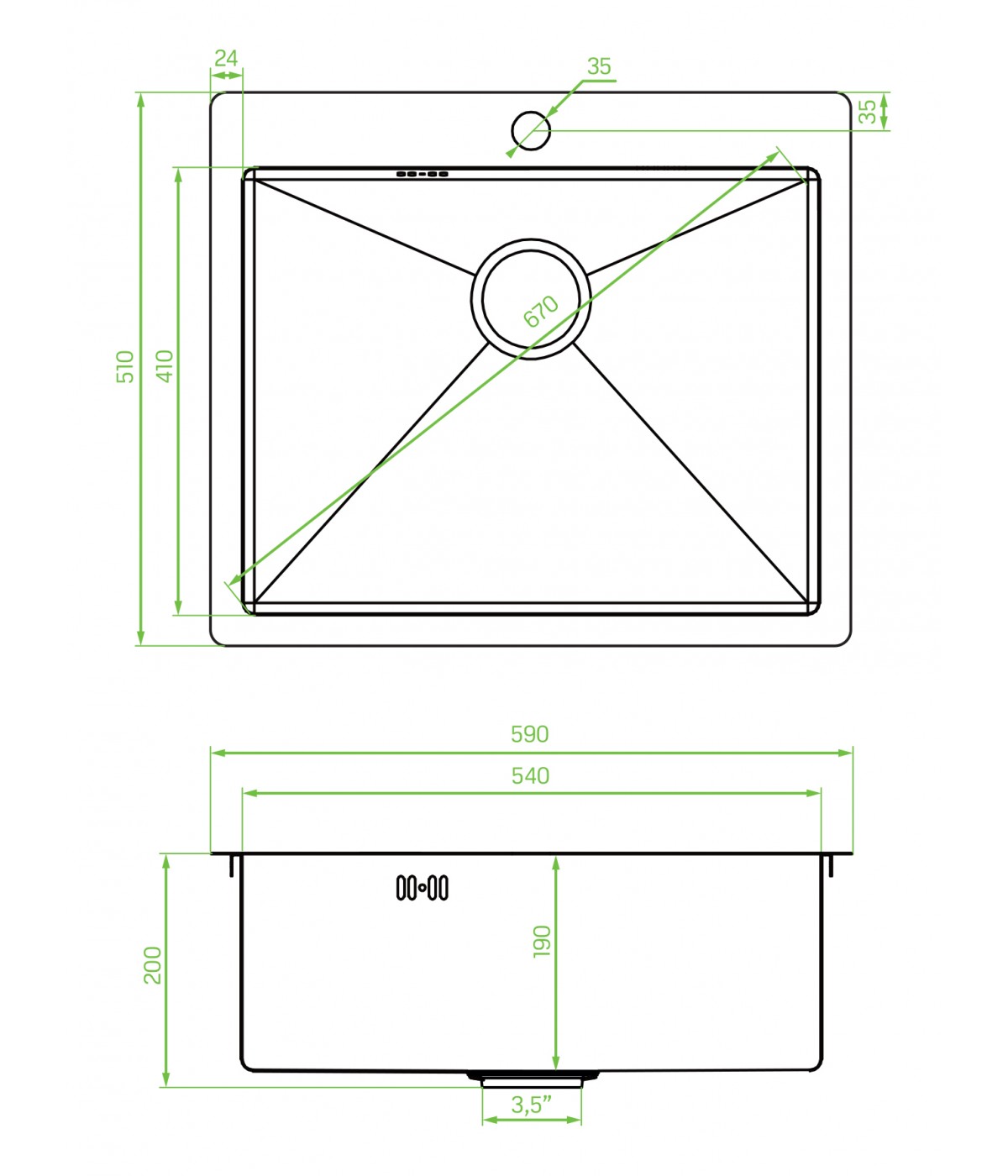 Edelstahlspüle MARMARA Graphit 51x59 | inkl. Siphon!
