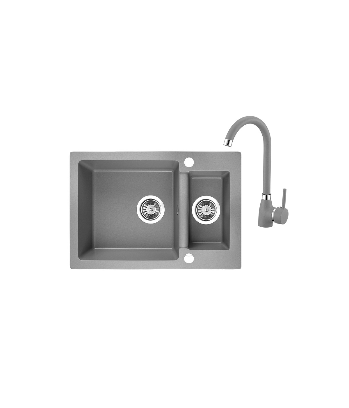 SET Küchenarmatur & Granitspüle 1,5-Becken CELIA Grau 44x65 | inkl. Siphon!