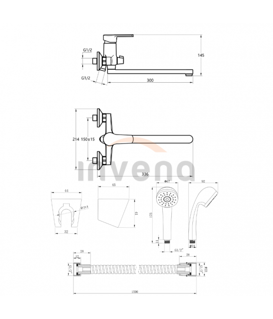 Komplette Set Badewannenarmatur VERSO Silber Badarmatur Wannenbatterie