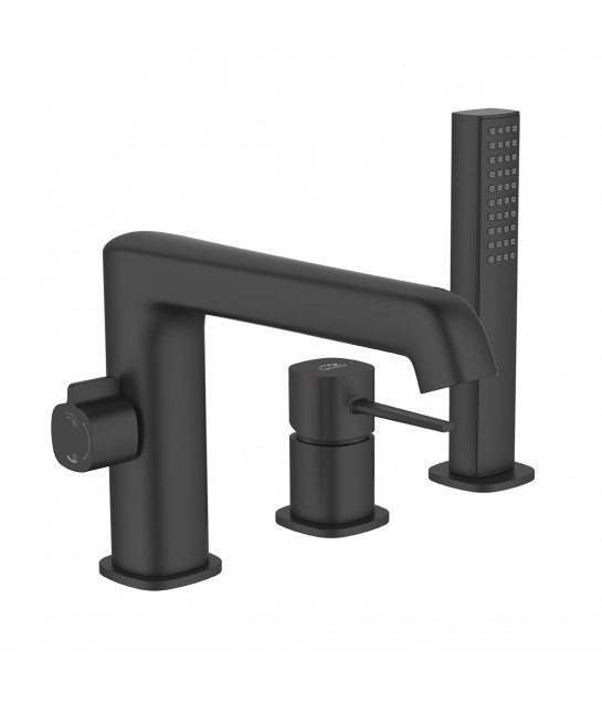 Badewannenarmatur 3-Loch POLLA Schwarz Badarmatur Wannenbatterie