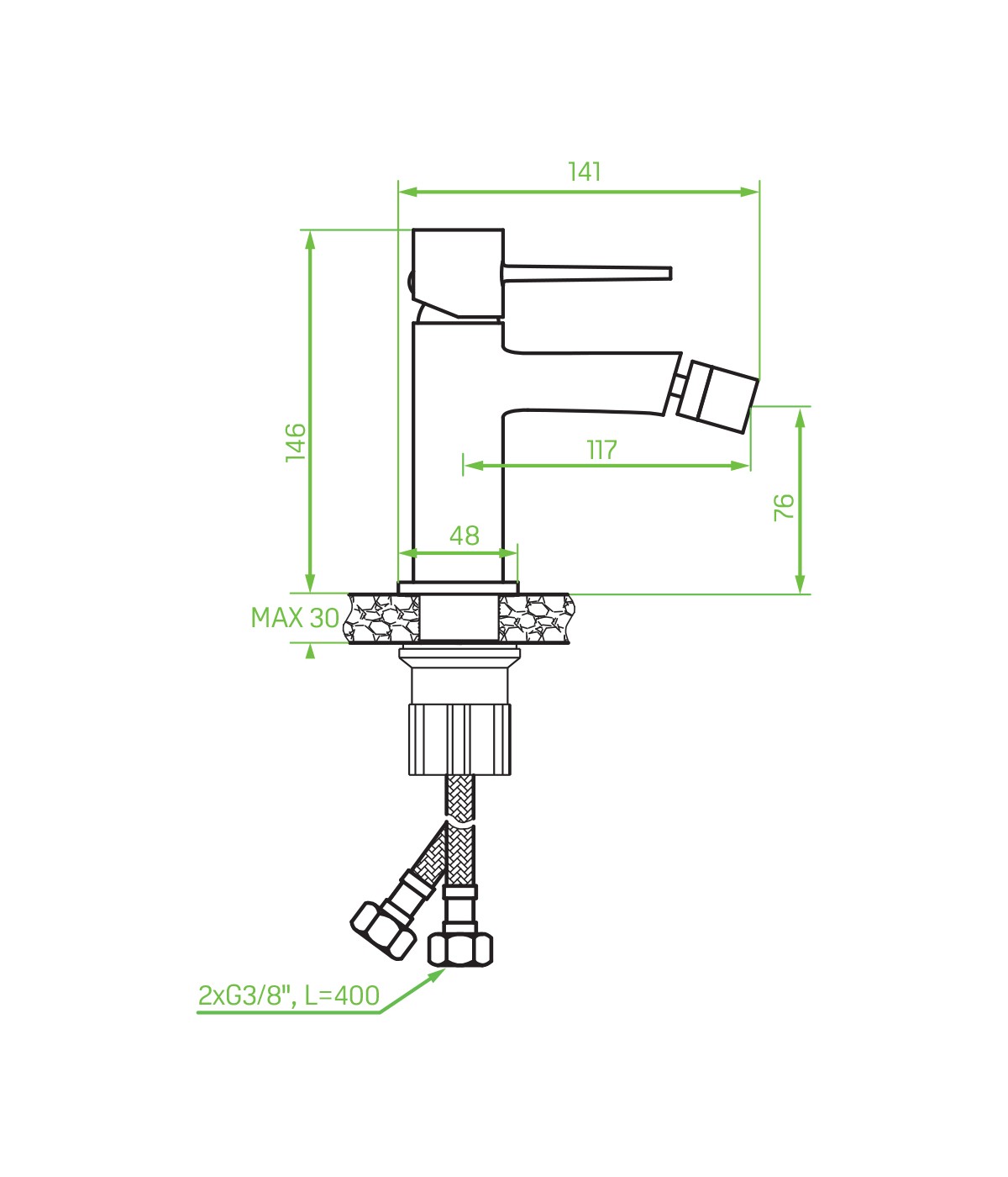 Bidetarmatur POLLA Schwarz Badarmatur Bidet-Mischbatterie + Click-Clack