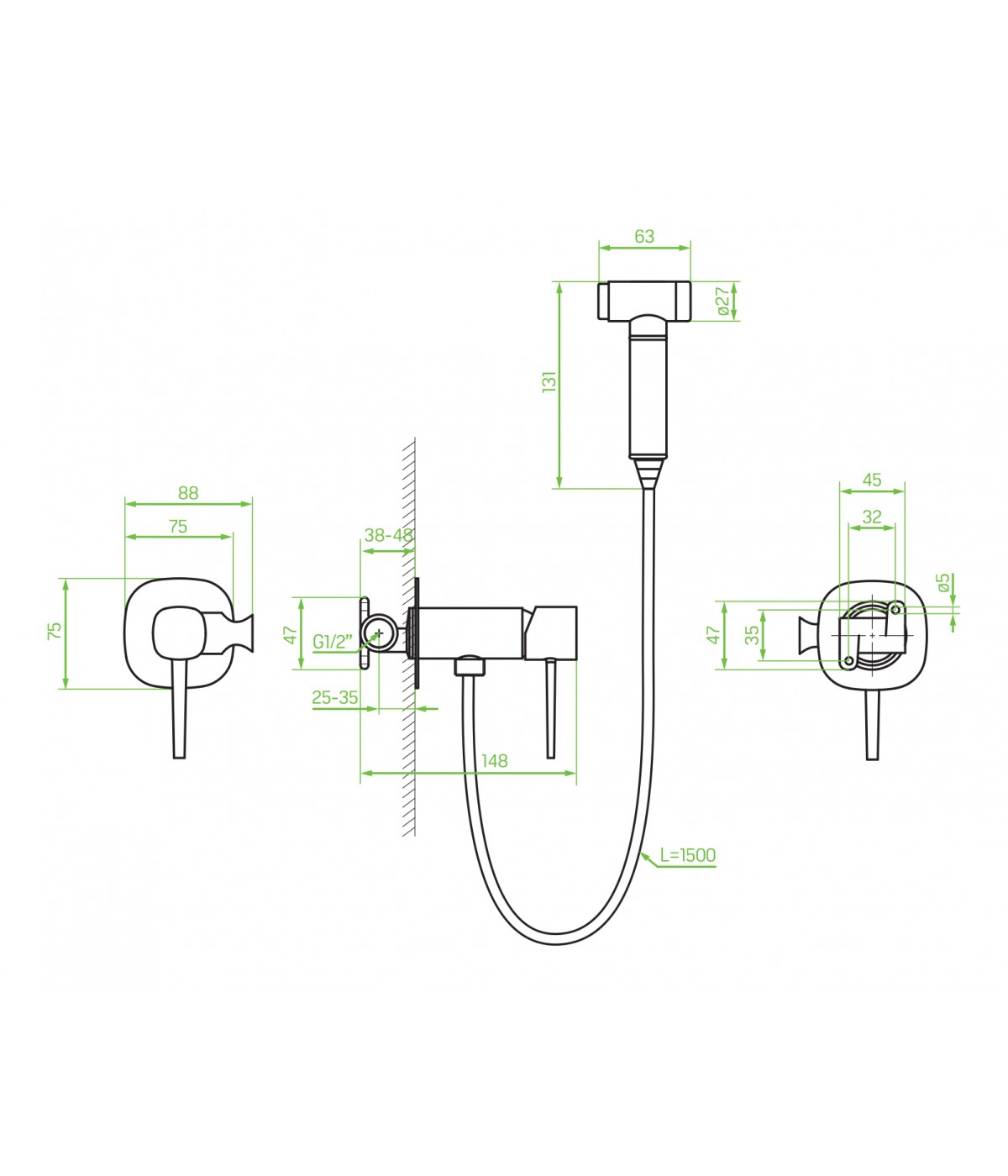 Unterputz Bidetarmatur POLLA Silber Badarmatur Bidet-Mischbatterie