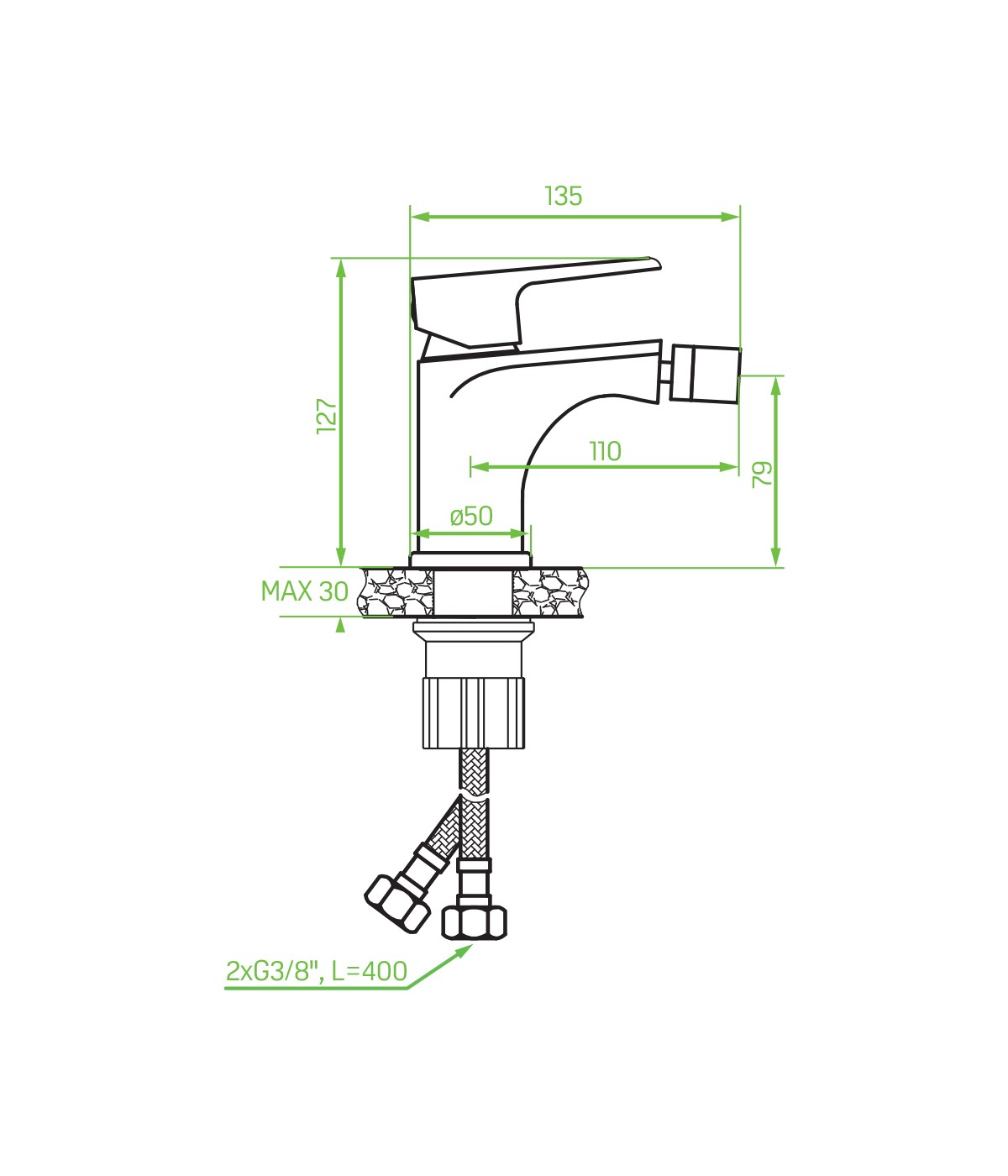 Bidetarmatur LARGO Schwarz-Silber Badarmatur Bidet-Mischbatterie + Click-Clack