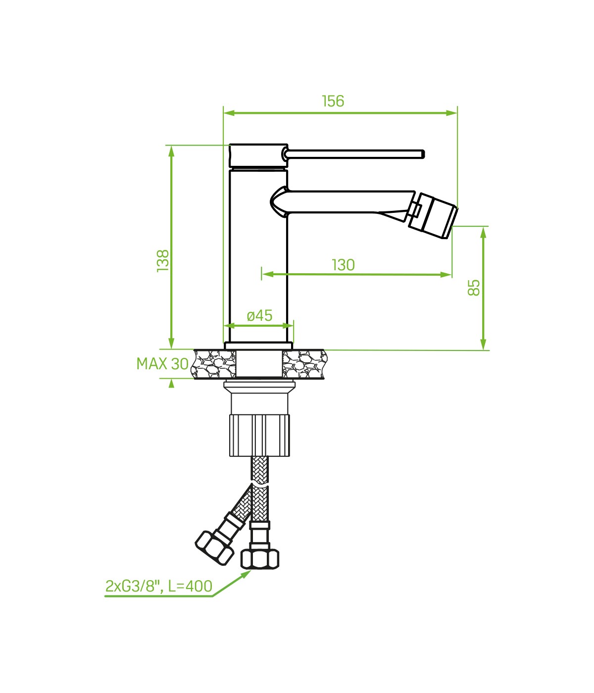 Bidetarmatur PINAR Silber Badarmatur Bidet-Mischbatterie + Click-Clack