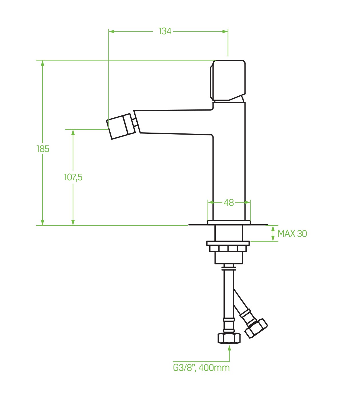 Bidetarmatur PRETTO Schwarz Badarmatur Bidet-Mischbatterie + Click-Clack