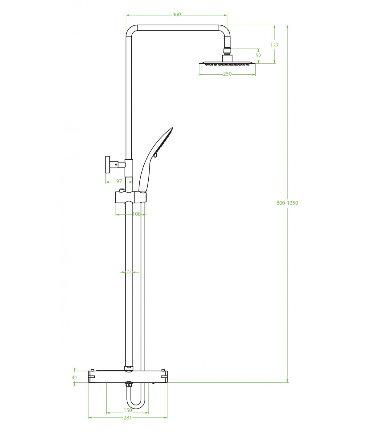 Brausegarnitur Thermostatisch FINO Silber Duschsäule