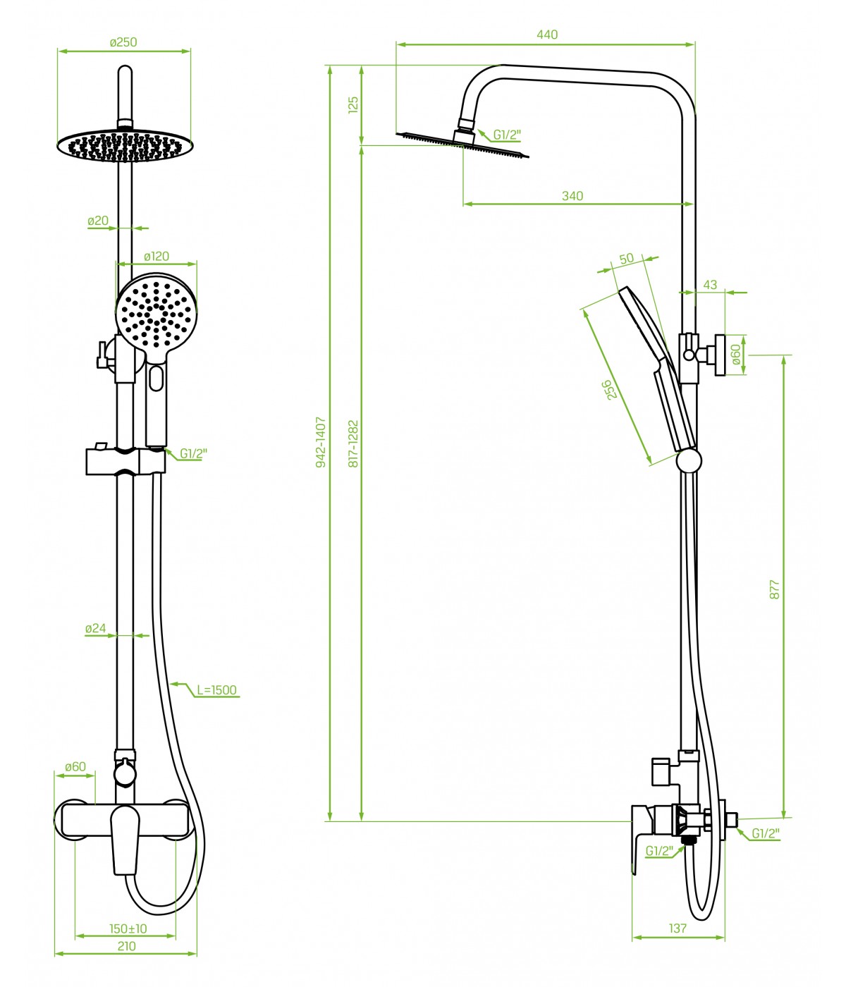 Brausegarnitur LARGO Weiß-Silber Duschsäule