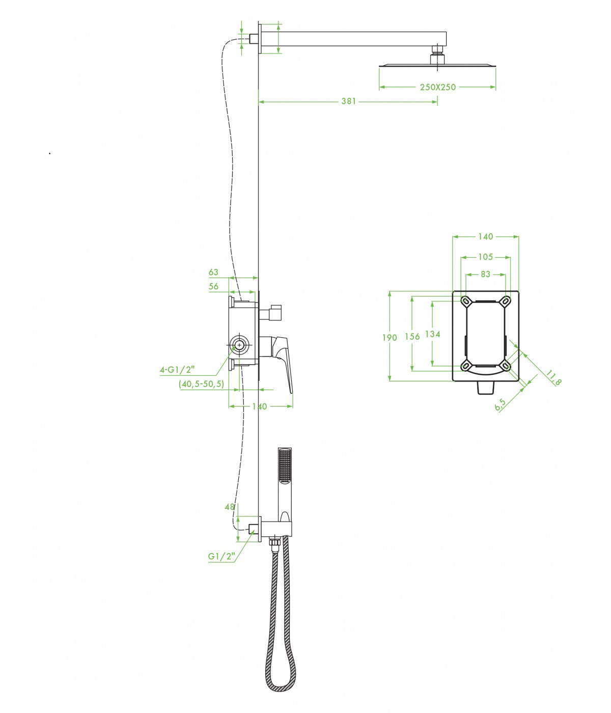 Duschsystem Unterputz Armatur Set PLATO Silber