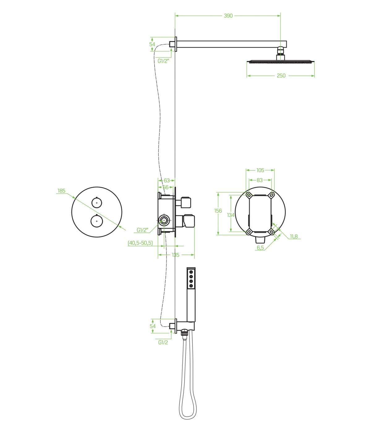 Duschsystem Unterputz Armatur Set PRETTO Schwarz