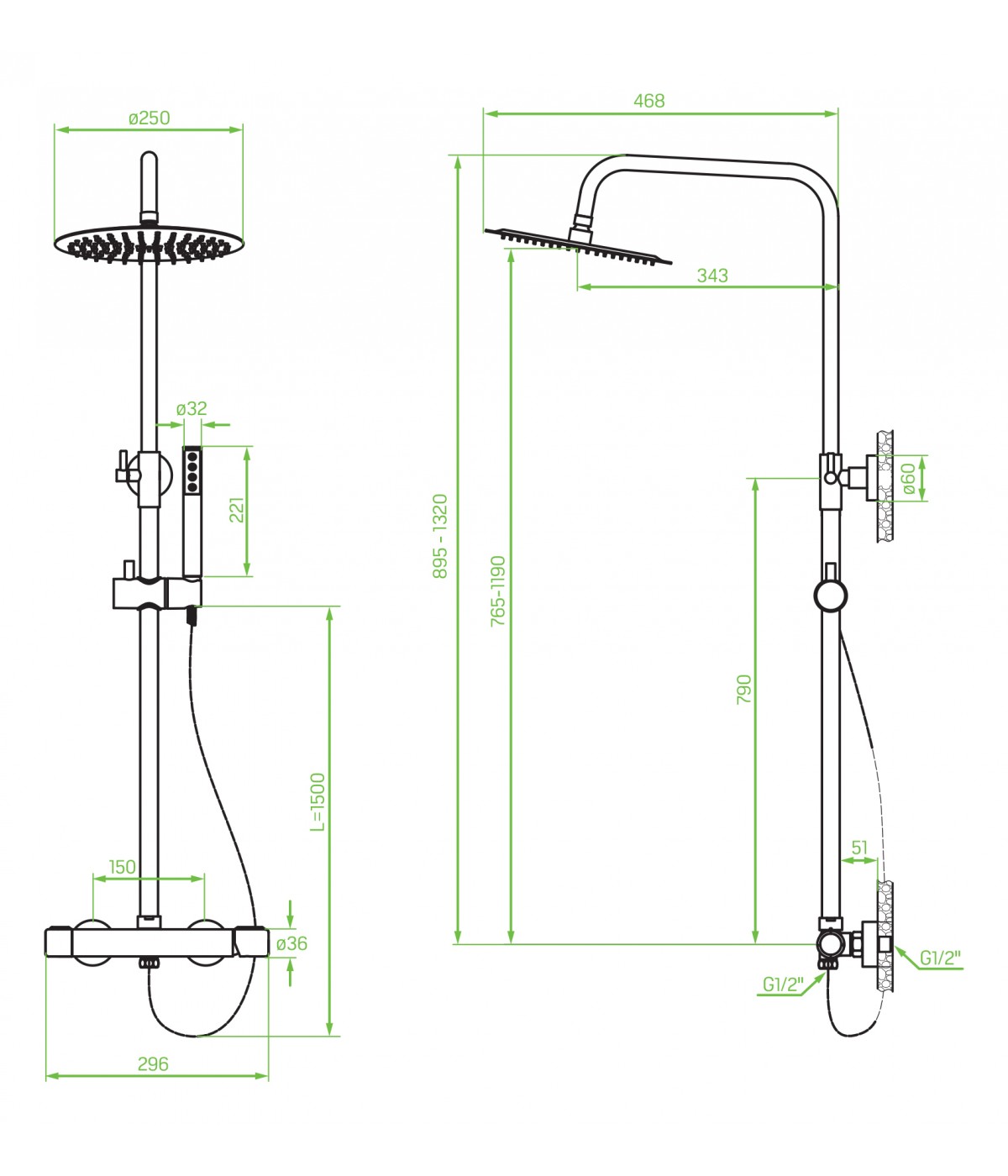 Brausegarnitur Thermostatisch PRETTO Schwarz Duschsäule