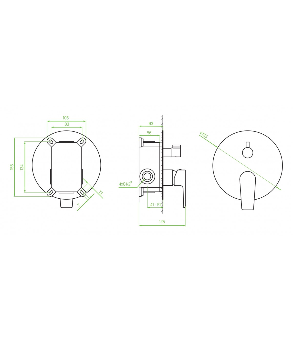 Brausebatterie Unterputz LARGO Weiß-Silber Verdeckter Einbau Duschbatterie