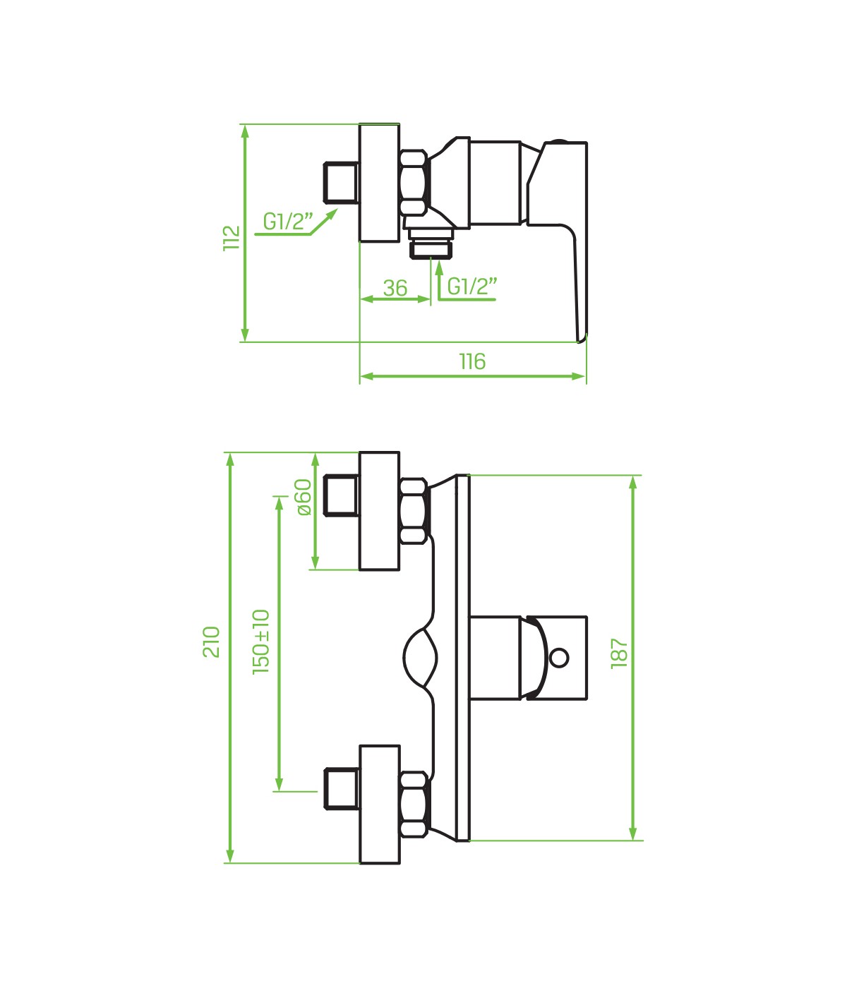 Brausearmatur LARGO Silber Badarmatur Duschbatterie