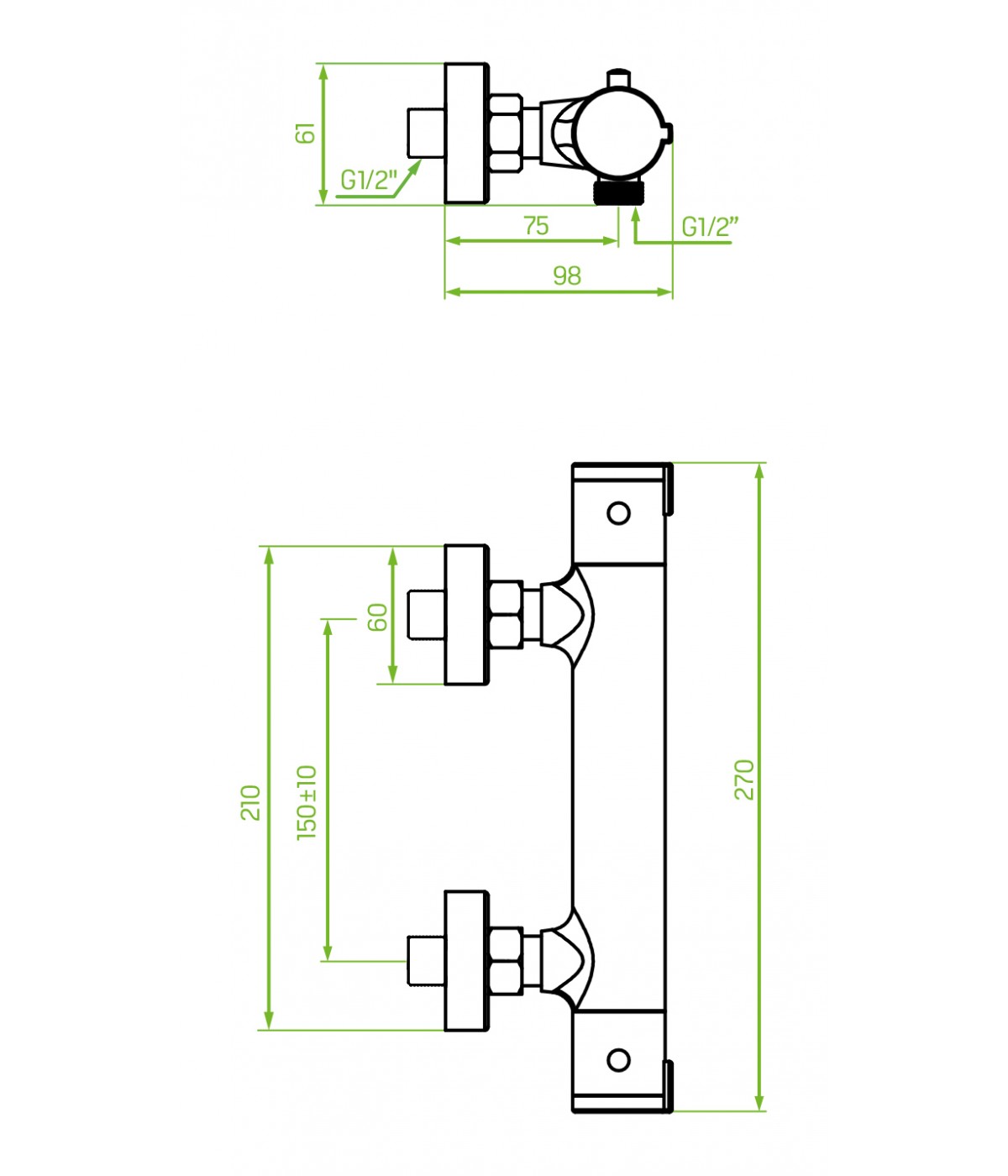 Brausearmatur TERMICO Schwarz Badarmatur Duschbatterie