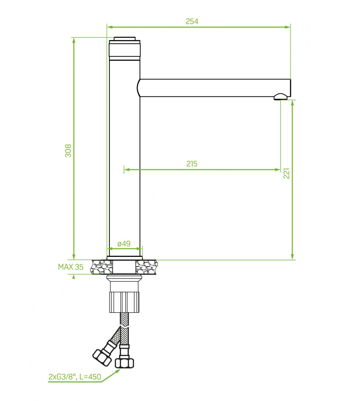 Waschtischarmatur Hoch VOLUMO Silber Badarmatur Waschtischbatterie + Click-Clack