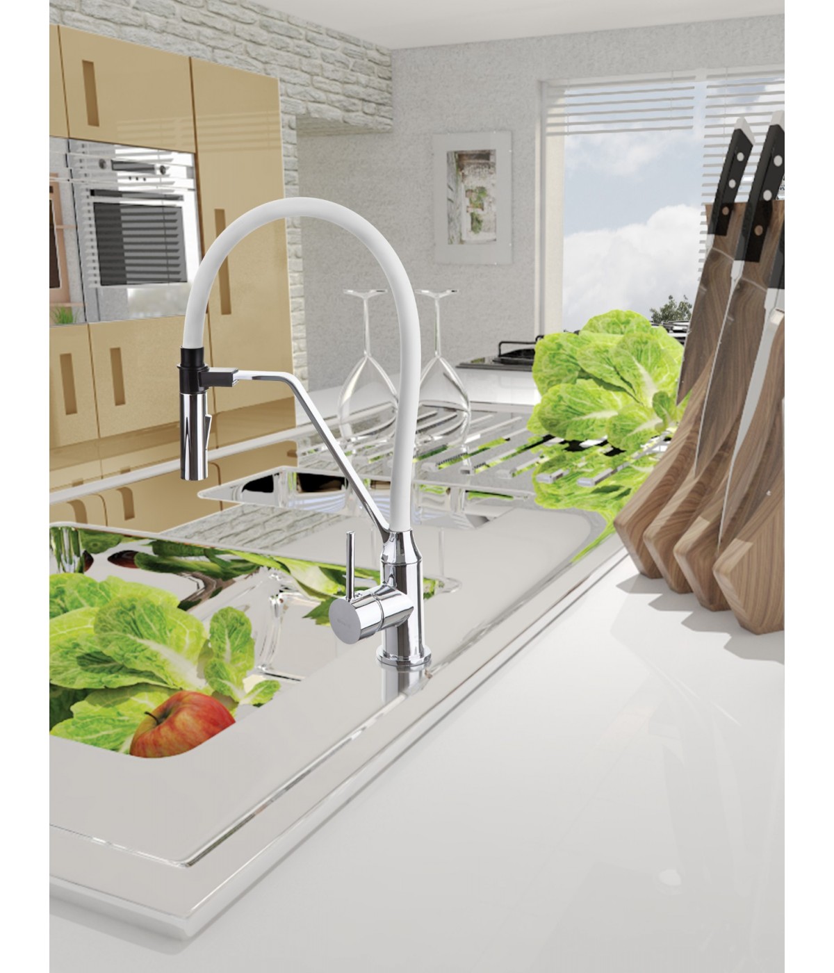 Küchenarmatur mit Magnetgriff TERRAO Weiß Küchenmischer